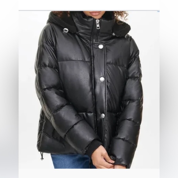 CALVIN KLEIN Logo faux leather puffer jacket - Picture 13 of 13